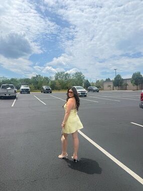 wild fable Pale Yellow Mini Dress with Spaghetti Straps